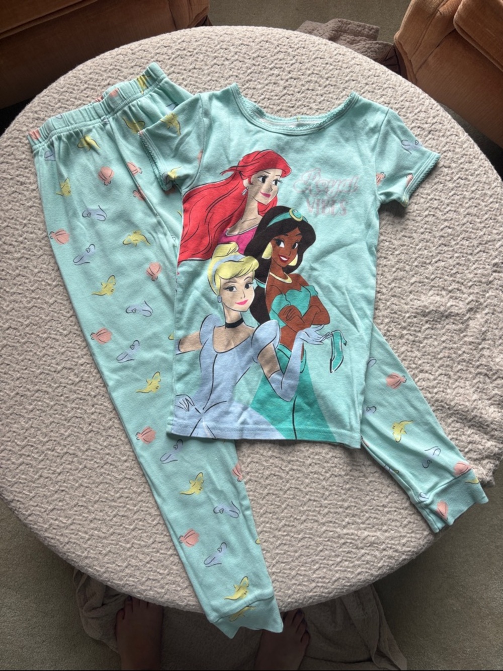 Disney Girls Mint Green Princess Pajama Set with Ariel Jasmine & Cinderella